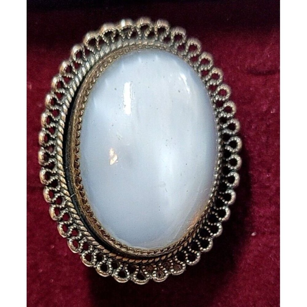 Beau Sterling Silver Moonstone Cabochon Ring adjustable band signed vintage